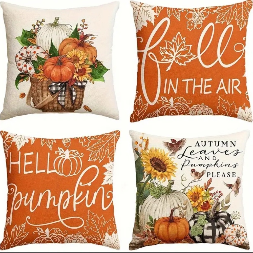Set of 4 Autumn Themed Throw Pillow Covers